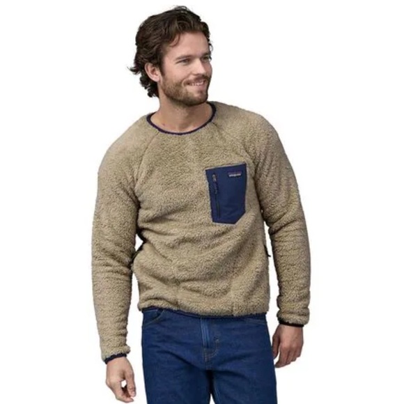 NWT’S Patagonia Los  Gatos Crew Fleece Jacket - Men's khaki & Blue SZ S - Picture 4 of 12